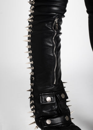 Obsidian Black Leather Spikes Denim