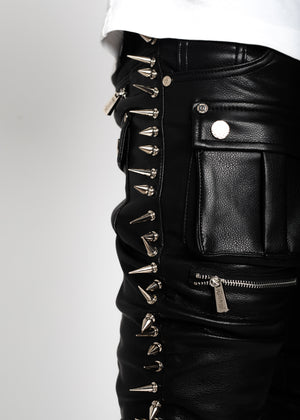 Obsidian Black Leather Spikes Denim