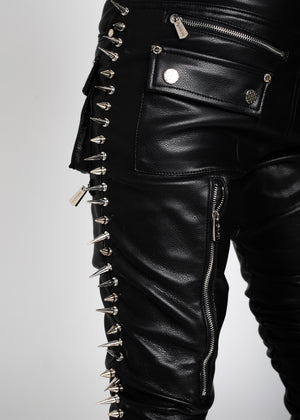 Obsidian Black Leather Spikes Denim