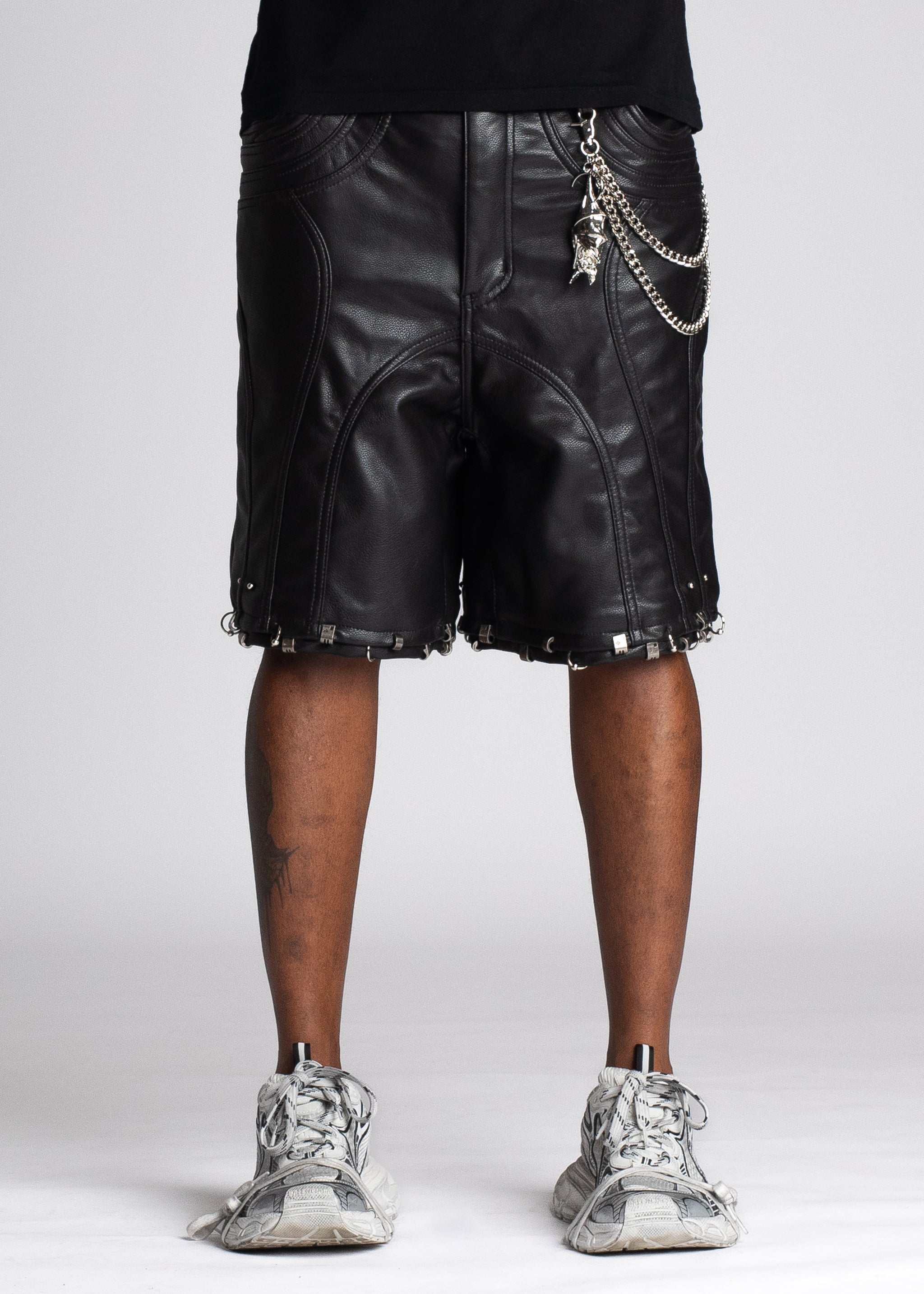 Obsidian Black Leather Piercing Shorts