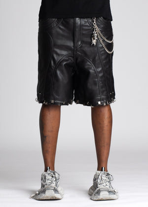 Obsidian Black Leather Piercing Shorts