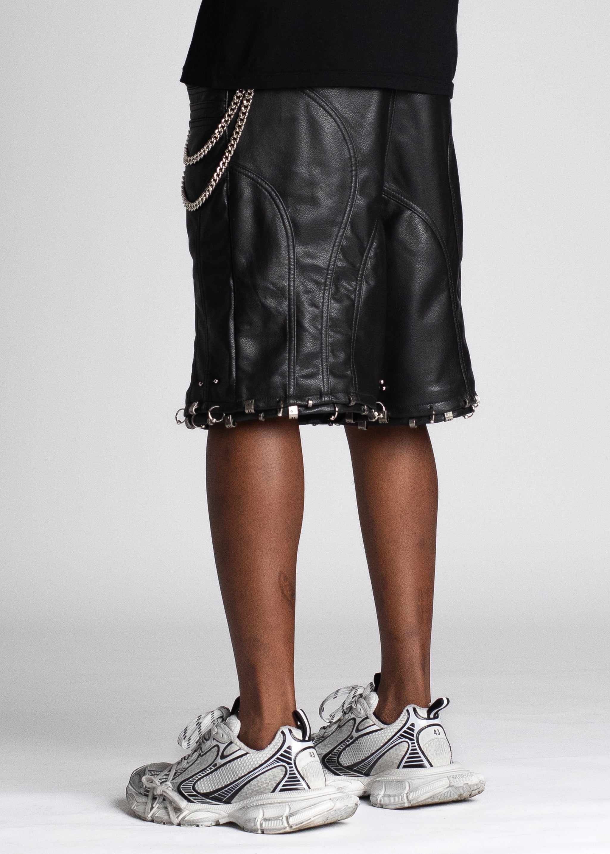 Obsidian Black Leather Piercing Shorts