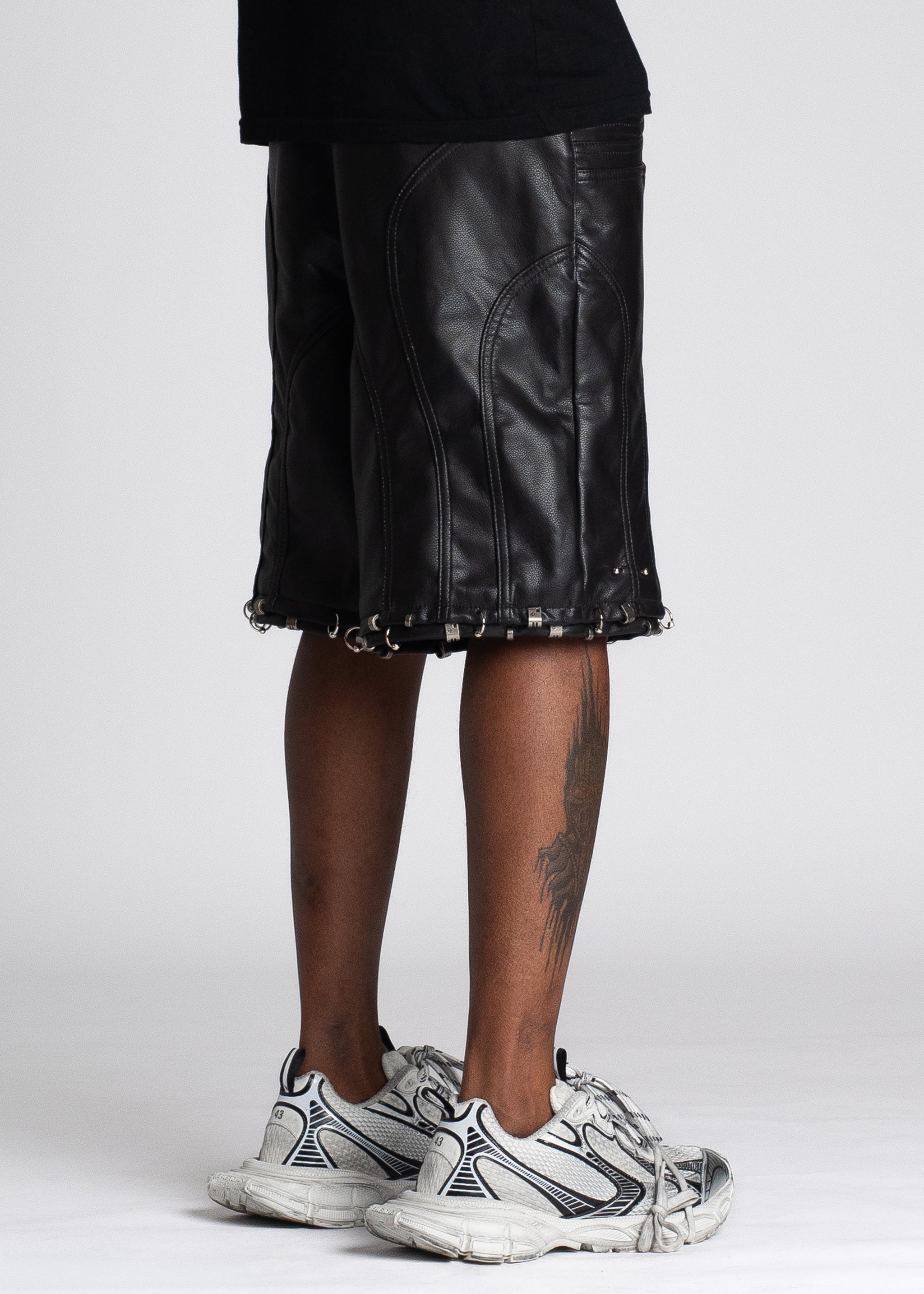 Obsidian Black Leather Piercing Shorts