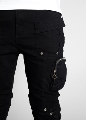 Obsidian Black Stacked Cargo Pant