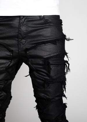 Obsidian Black Waxed Stacked Denim