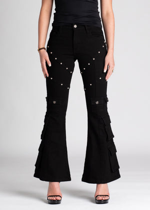 Obsidian Black Flared Denim