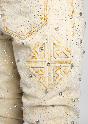 Cream Embellished Denim