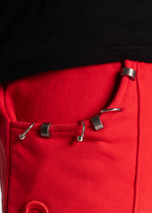 Crimson Red Piercing Sweat Pants