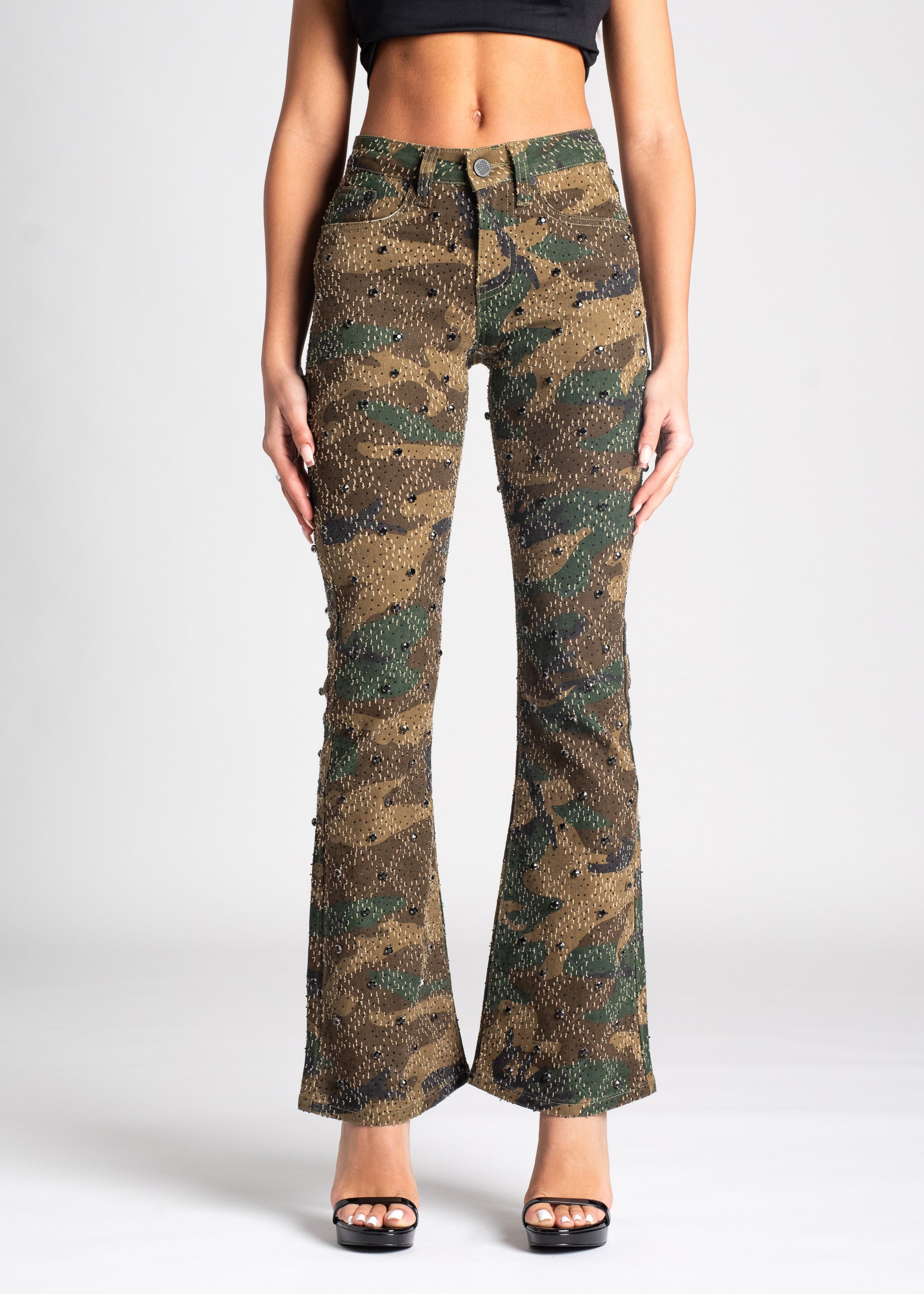 Camo Embellished Skinny Denim