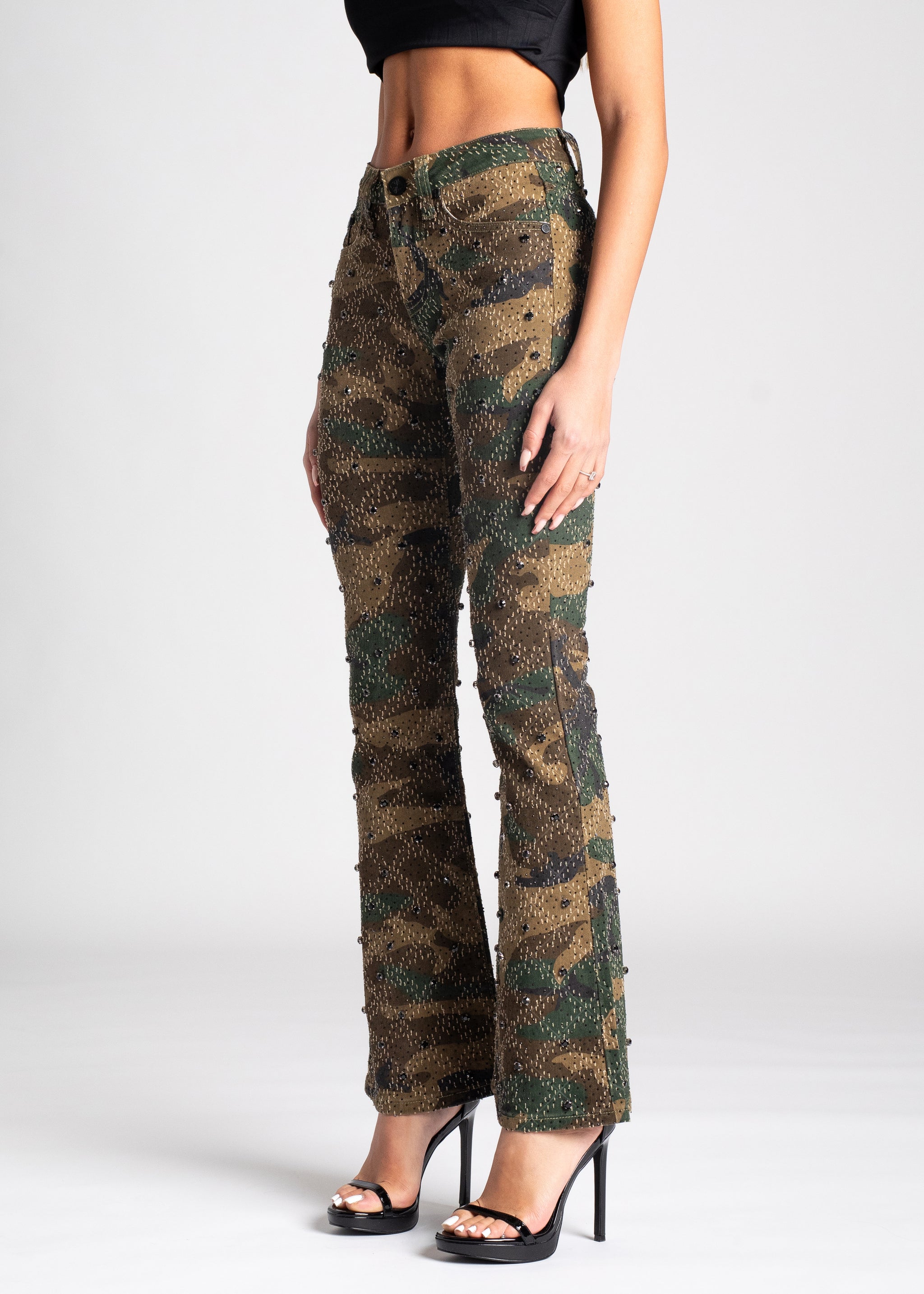 Camo Embellished Skinny Denim
