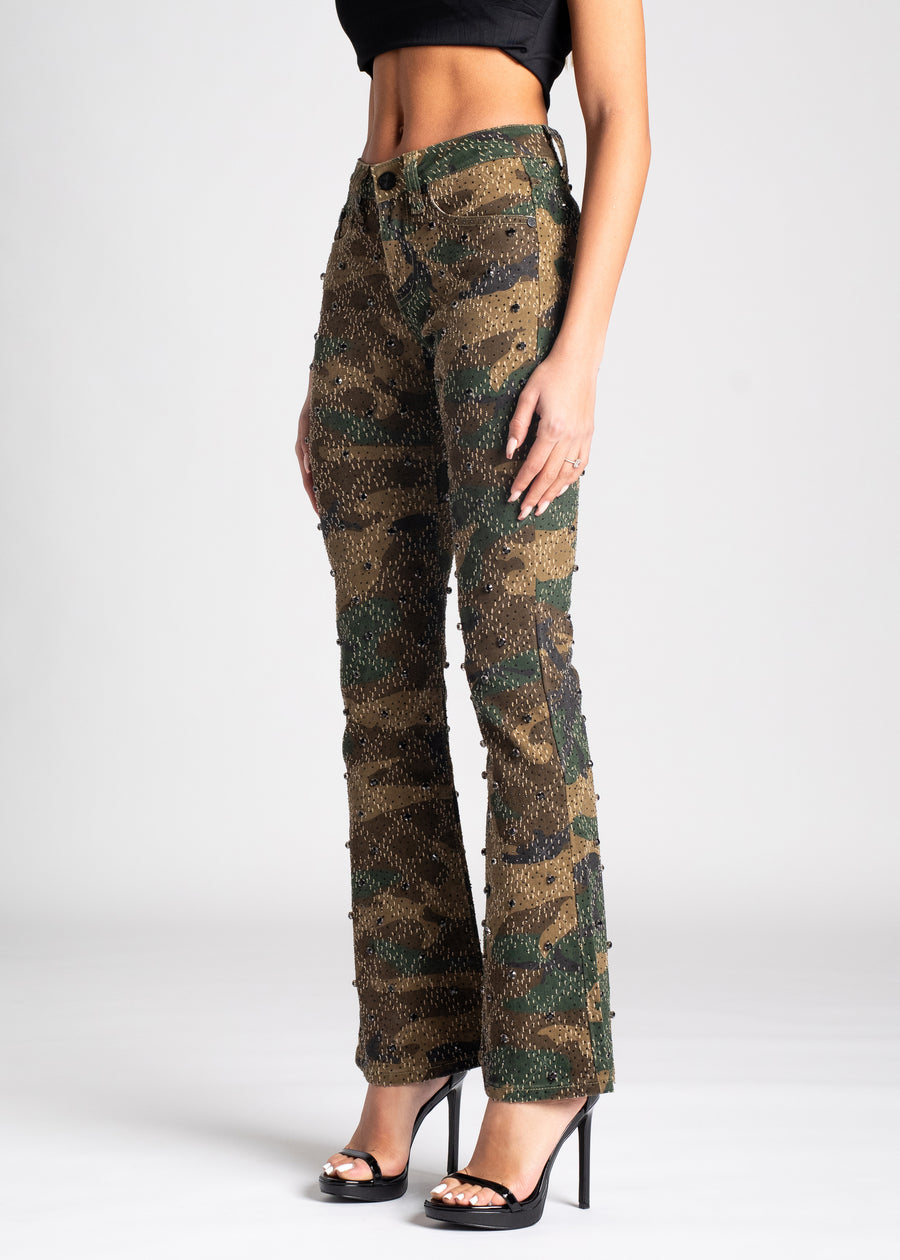 Camo Embellished Skinny Denim