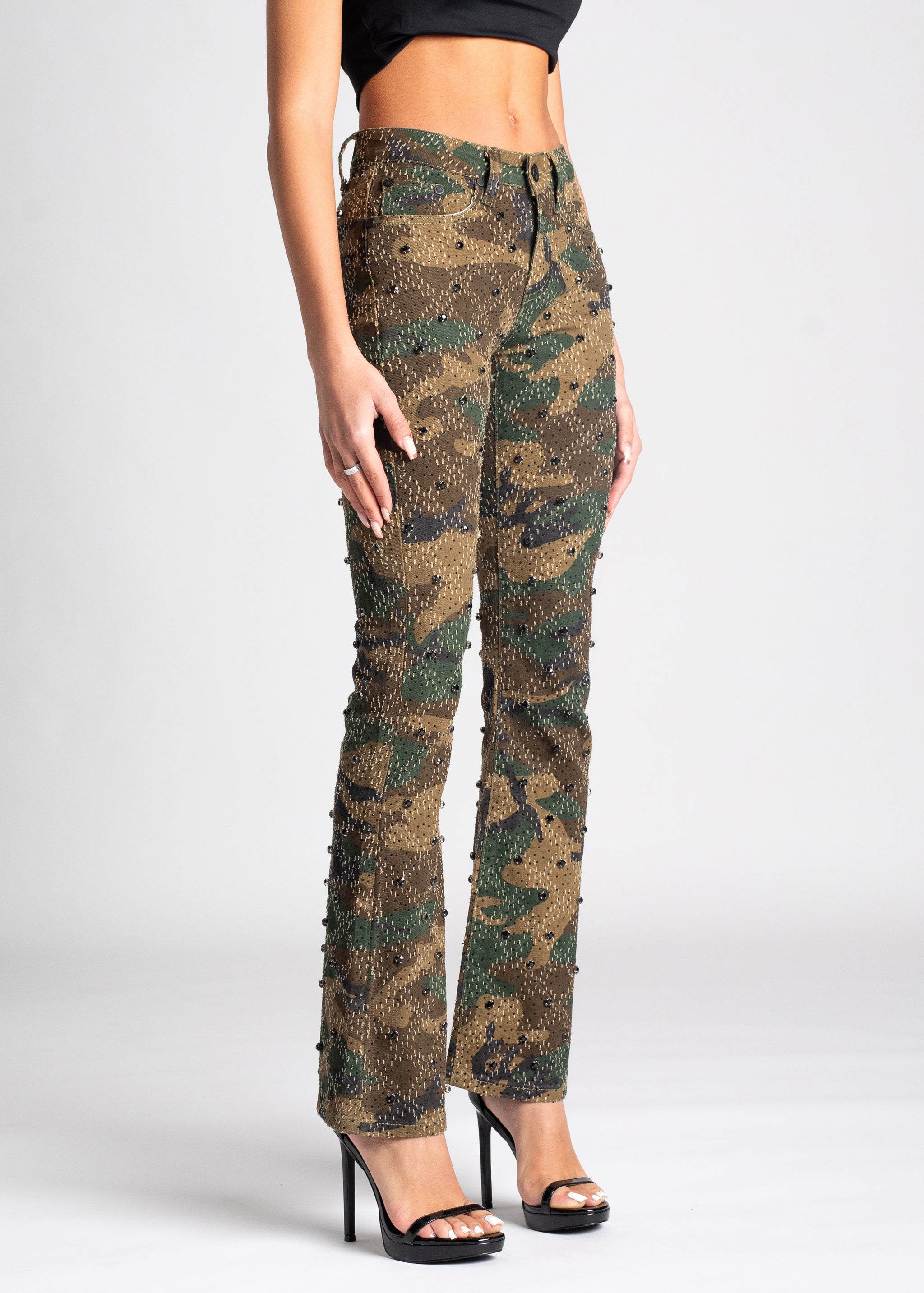 Camo Embellished Skinny Denim