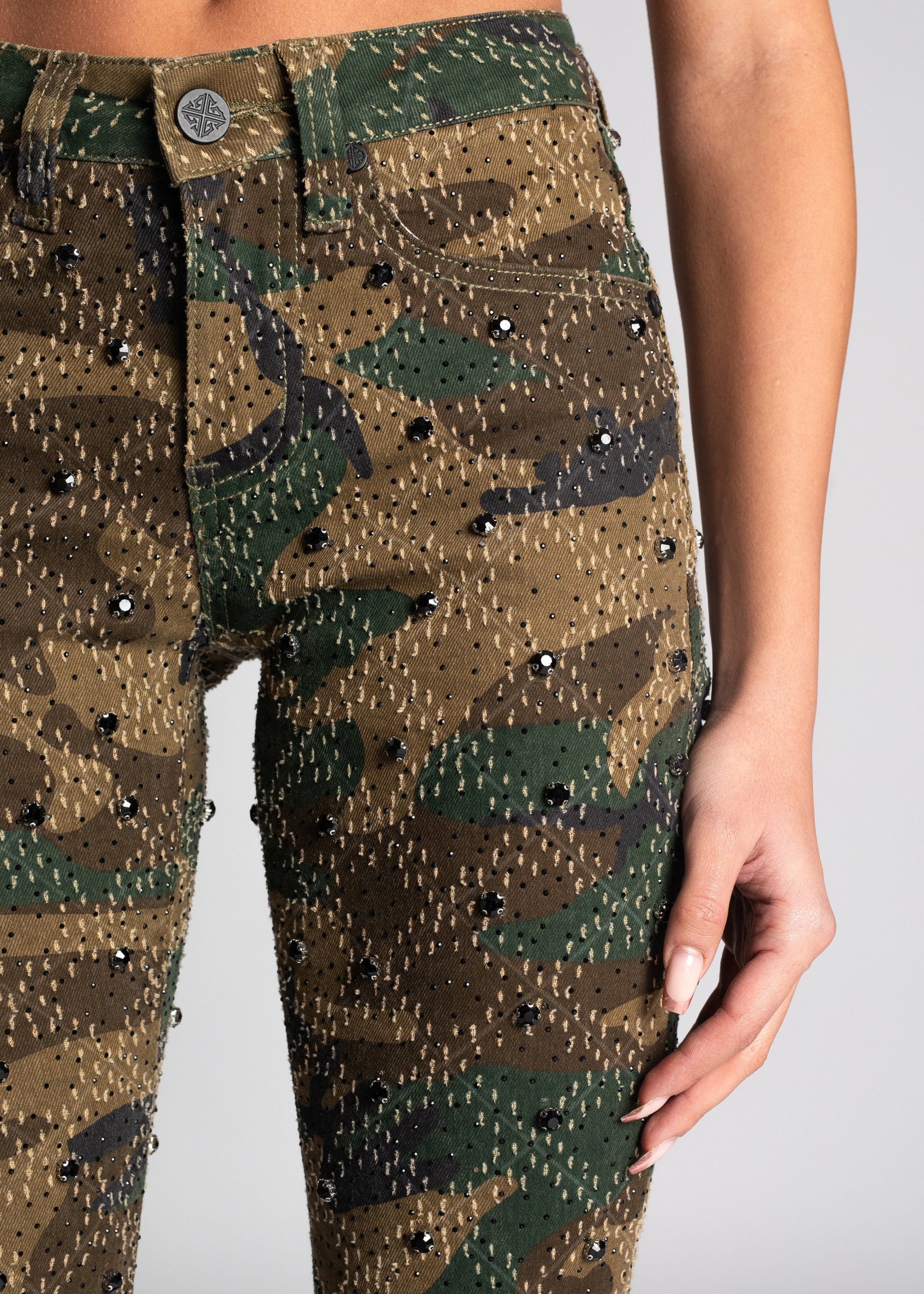 Camo Embellished Skinny Denim