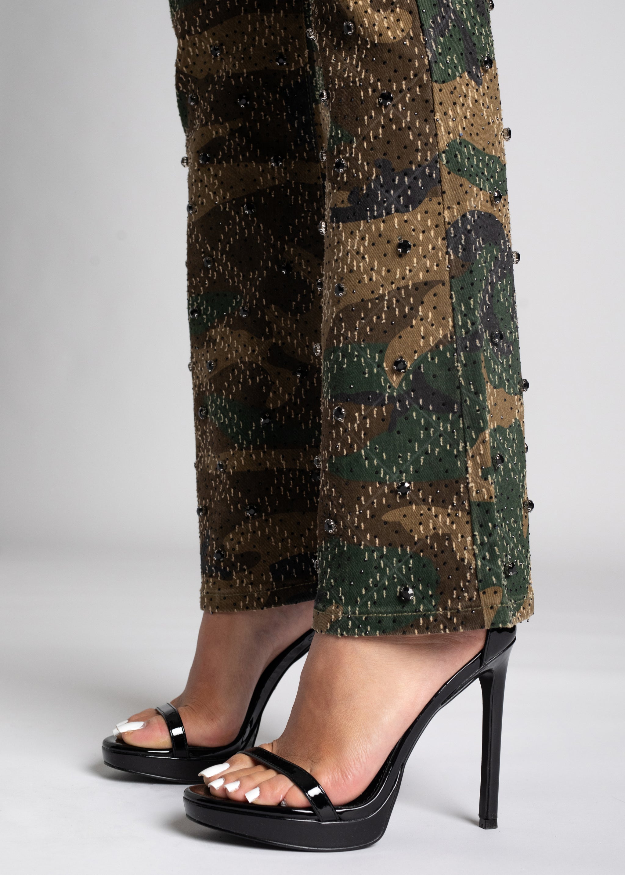 Camo Embellished Skinny Denim