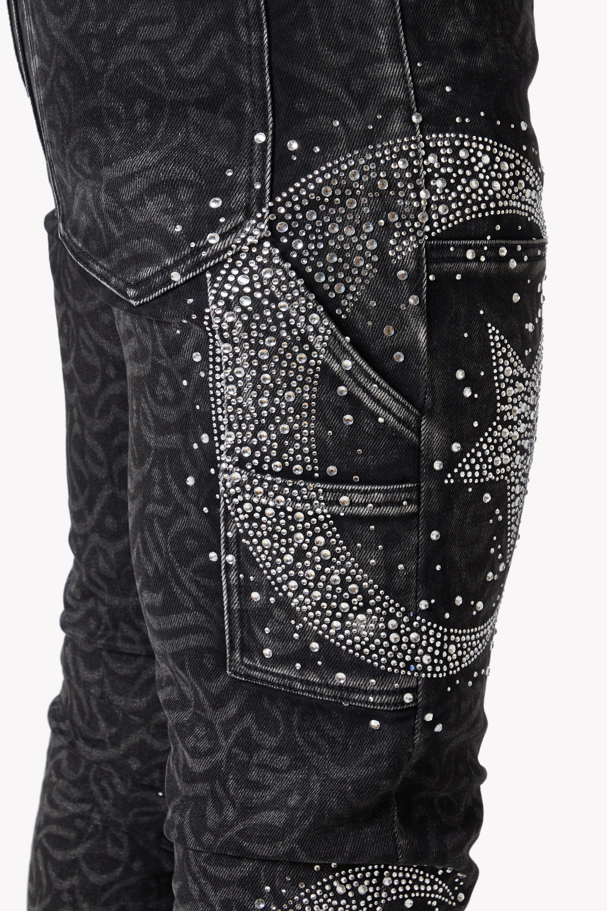 Obsidian Black Calligraphy Denim