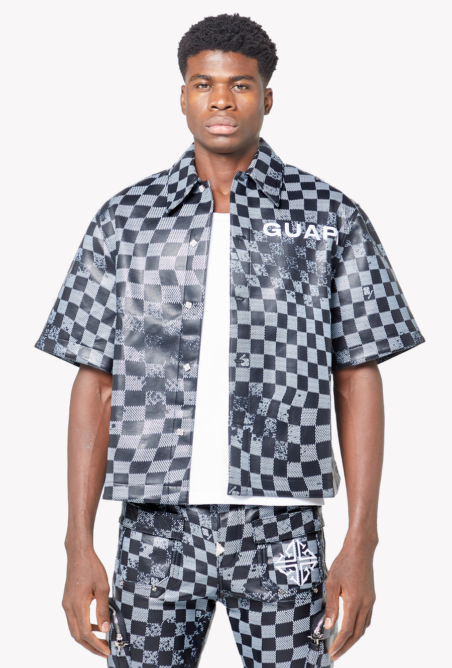 Obsidian Black Checkerboard  Leather Shirt