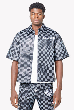 Obsidian Black Checkerboard  Leather Shirt