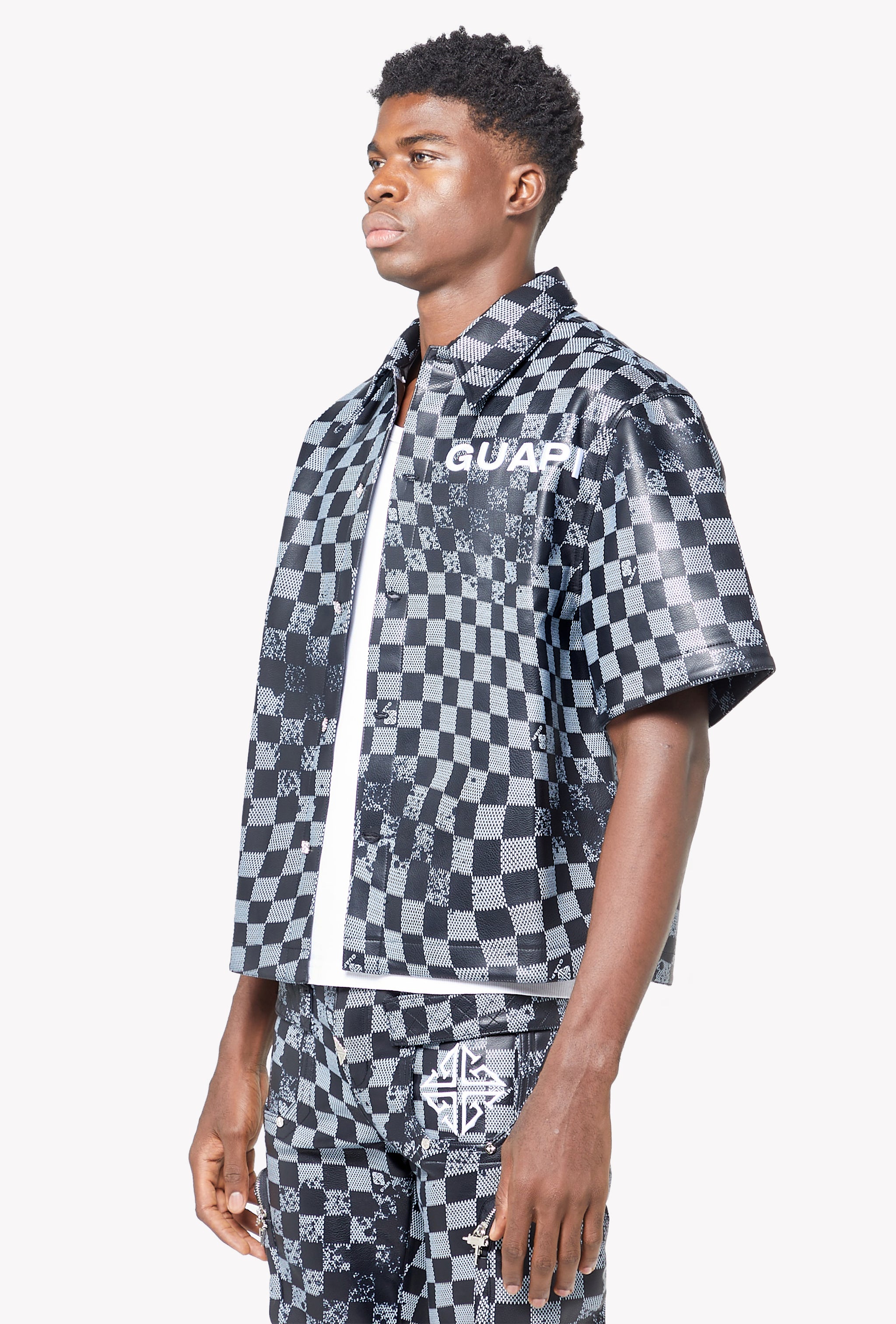 Obsidian Black Checkerboard  Leather Shirt