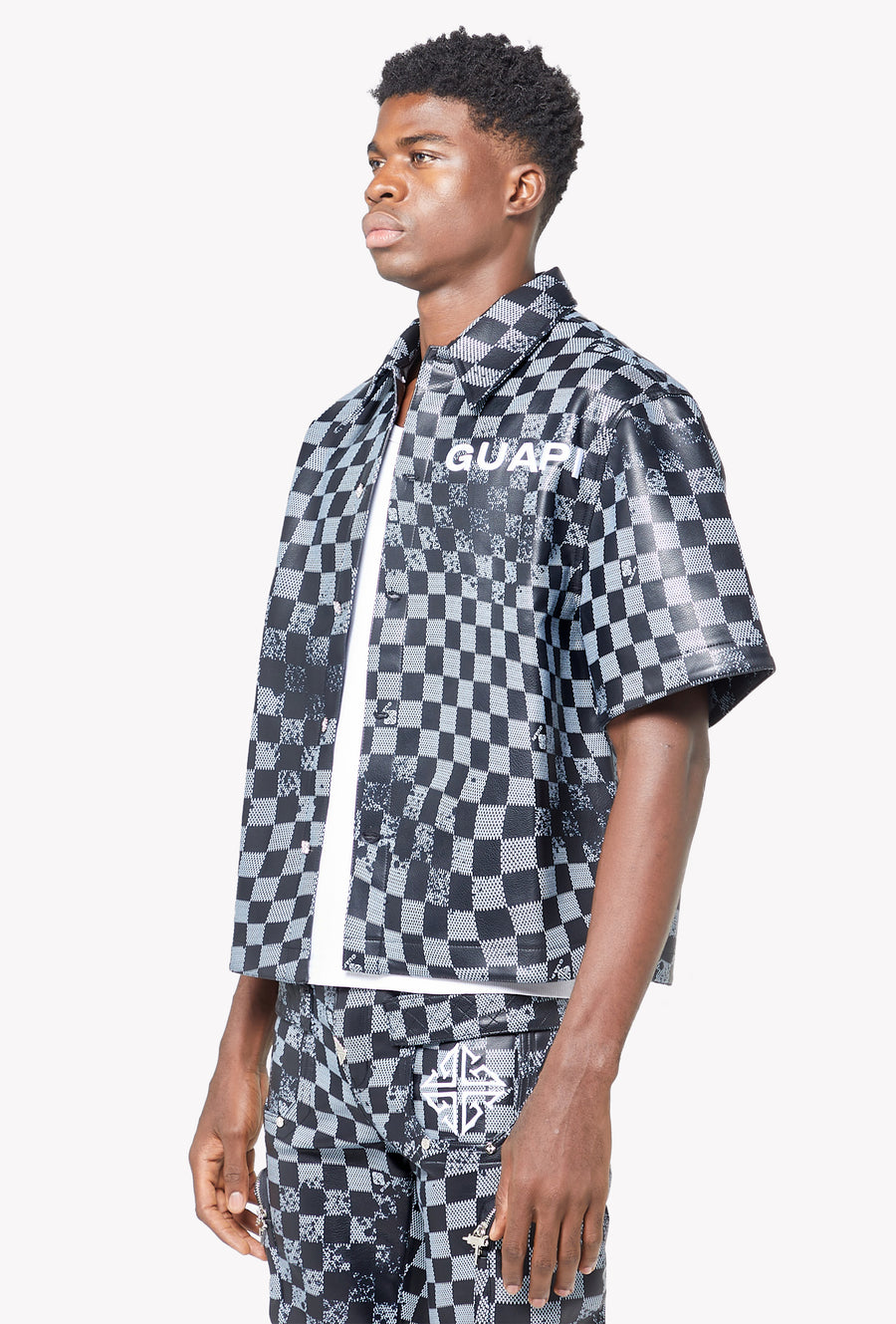 Obsidian Black Checkerboard  Leather Shirt