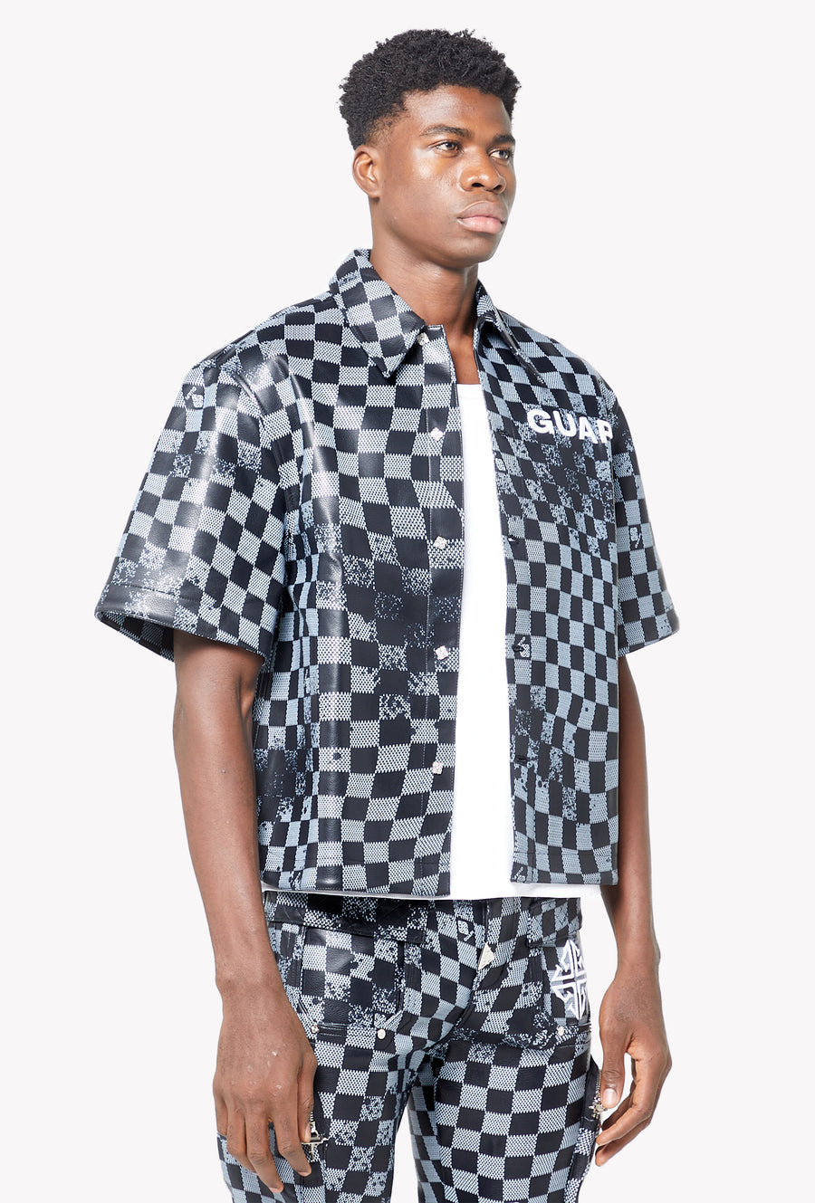 Obsidian Black Checkerboard  Leather Shirt