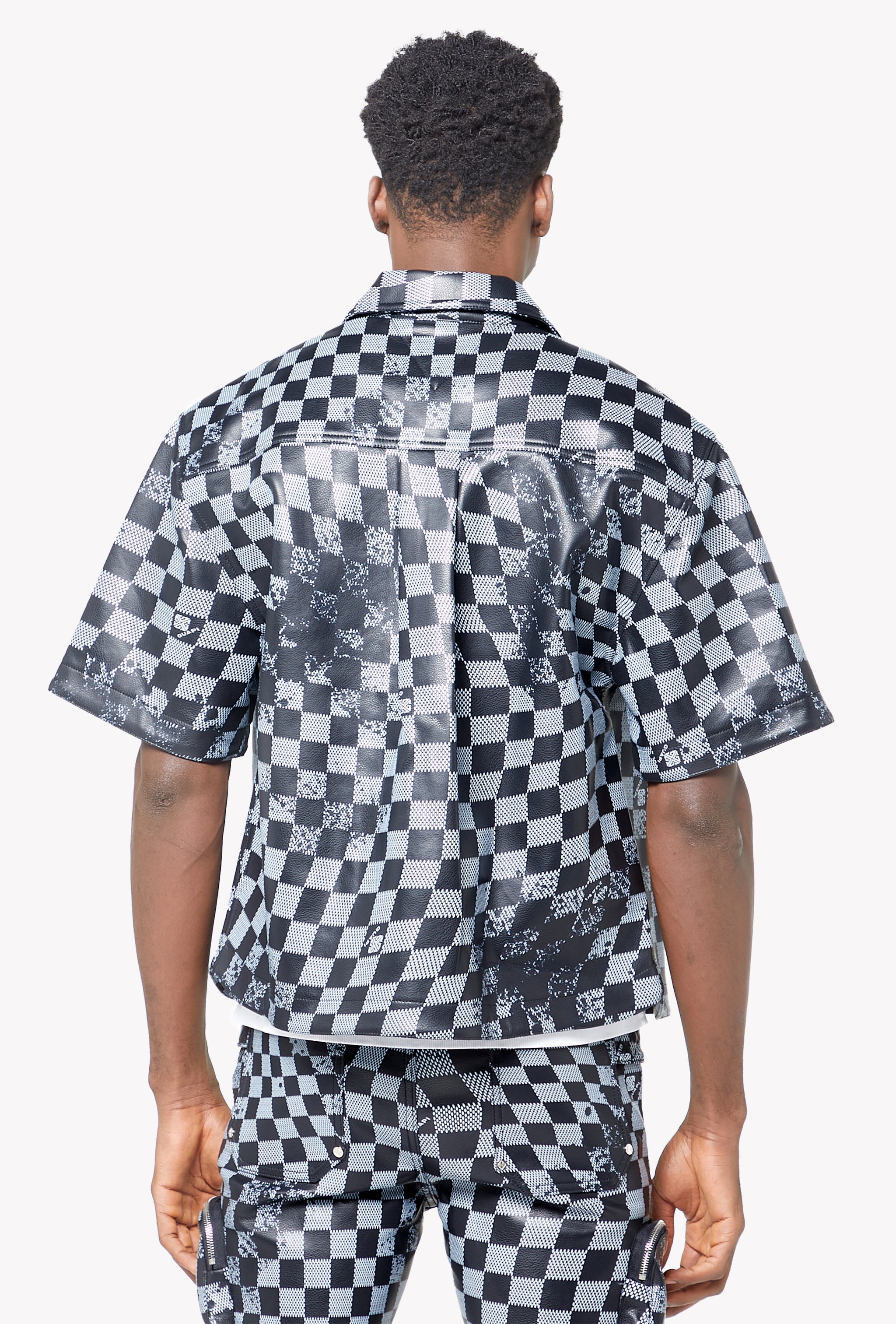 Obsidian Black Checkerboard  Leather Shirt