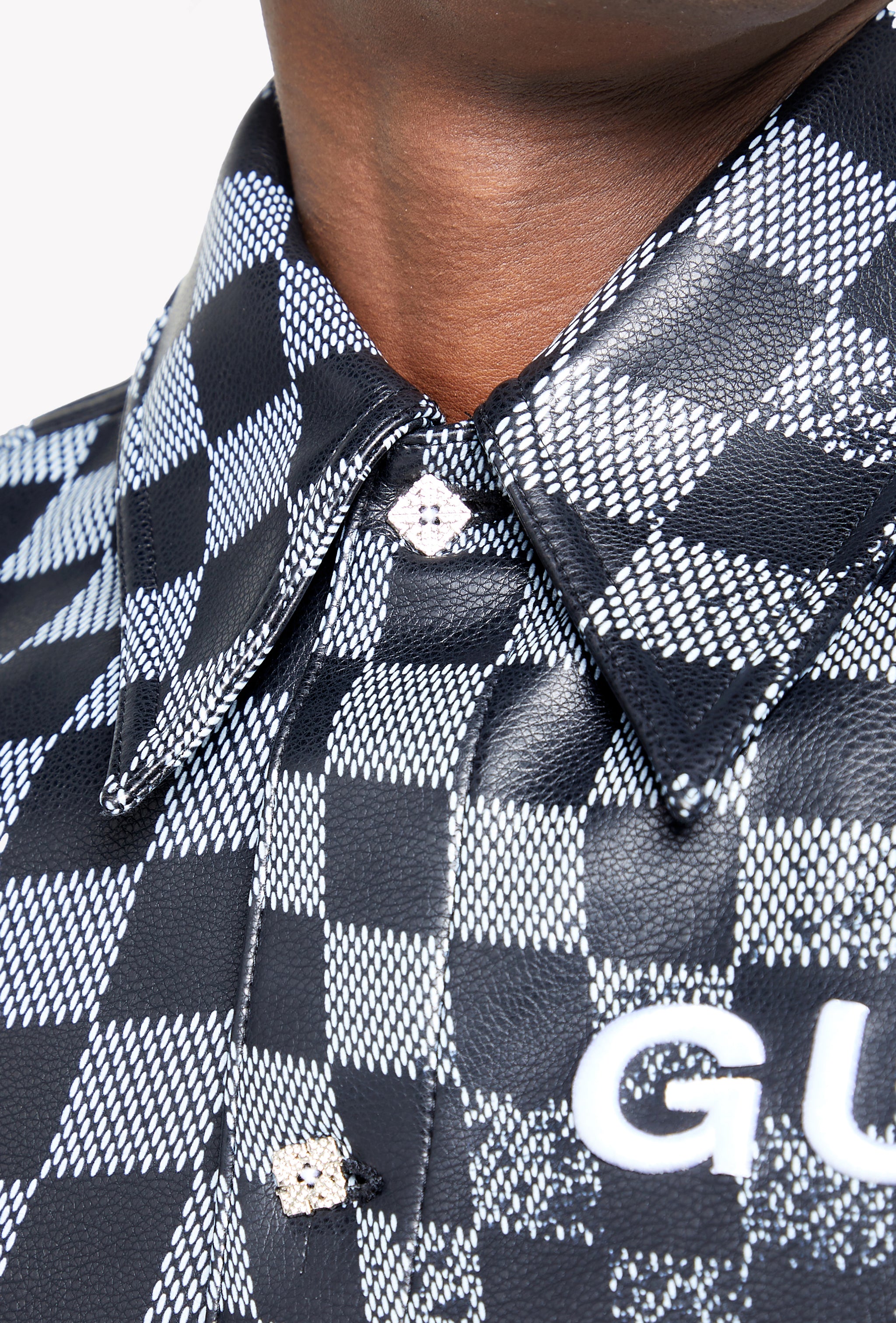 Obsidian Black Checkerboard  Leather Shirt