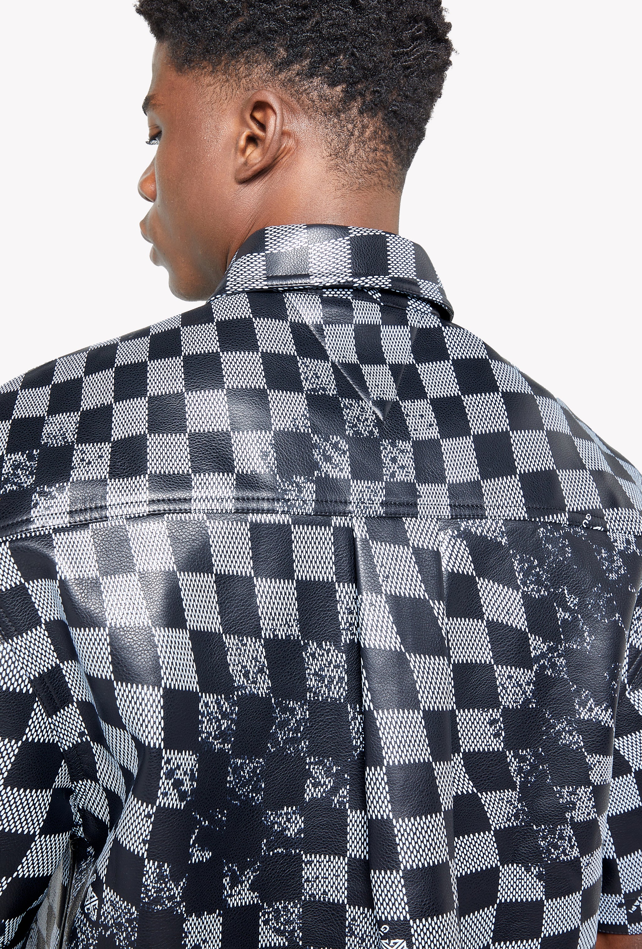 Obsidian Black Checkerboard  Leather Shirt