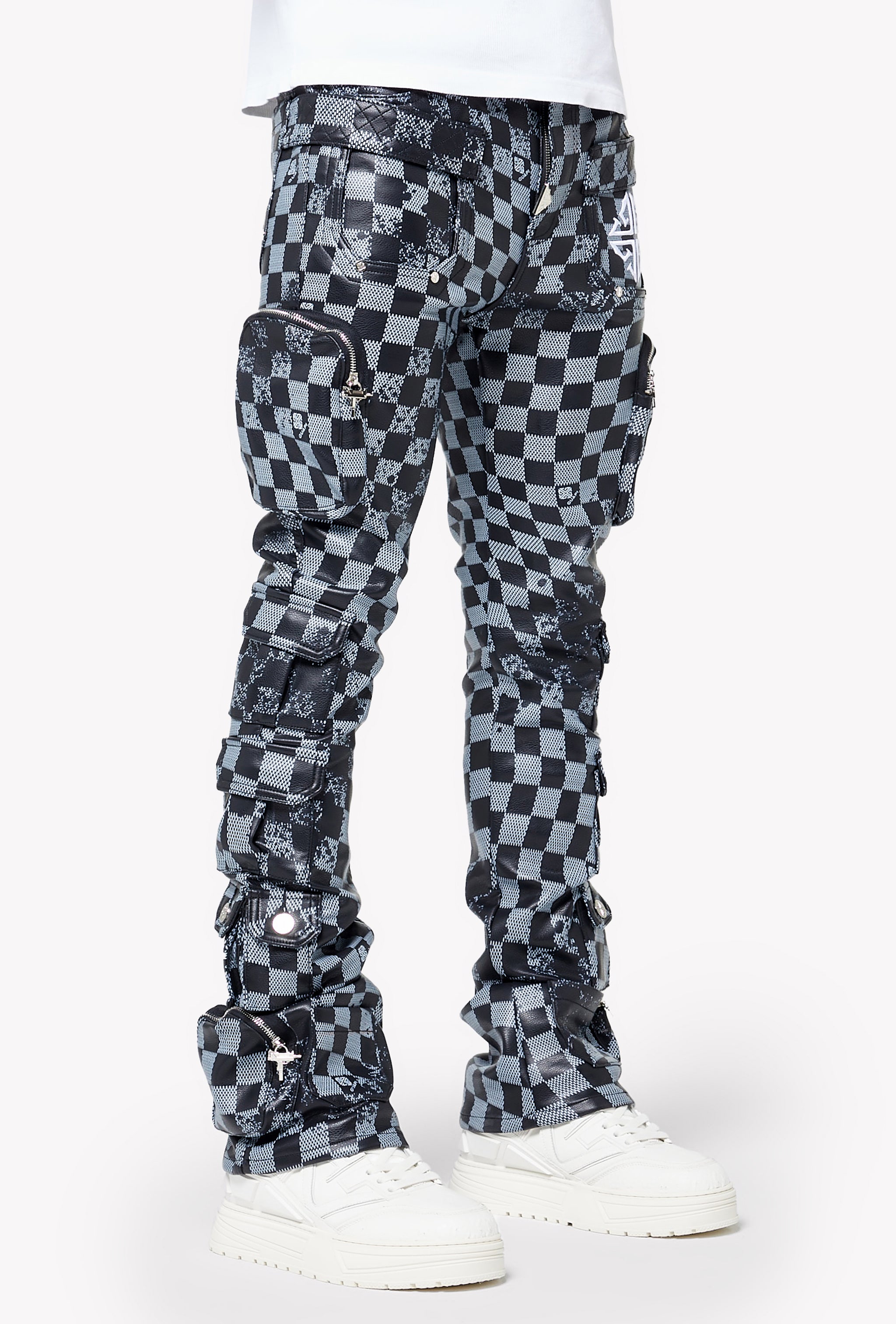 Obsidian Black Checkerboard Leather Pant
