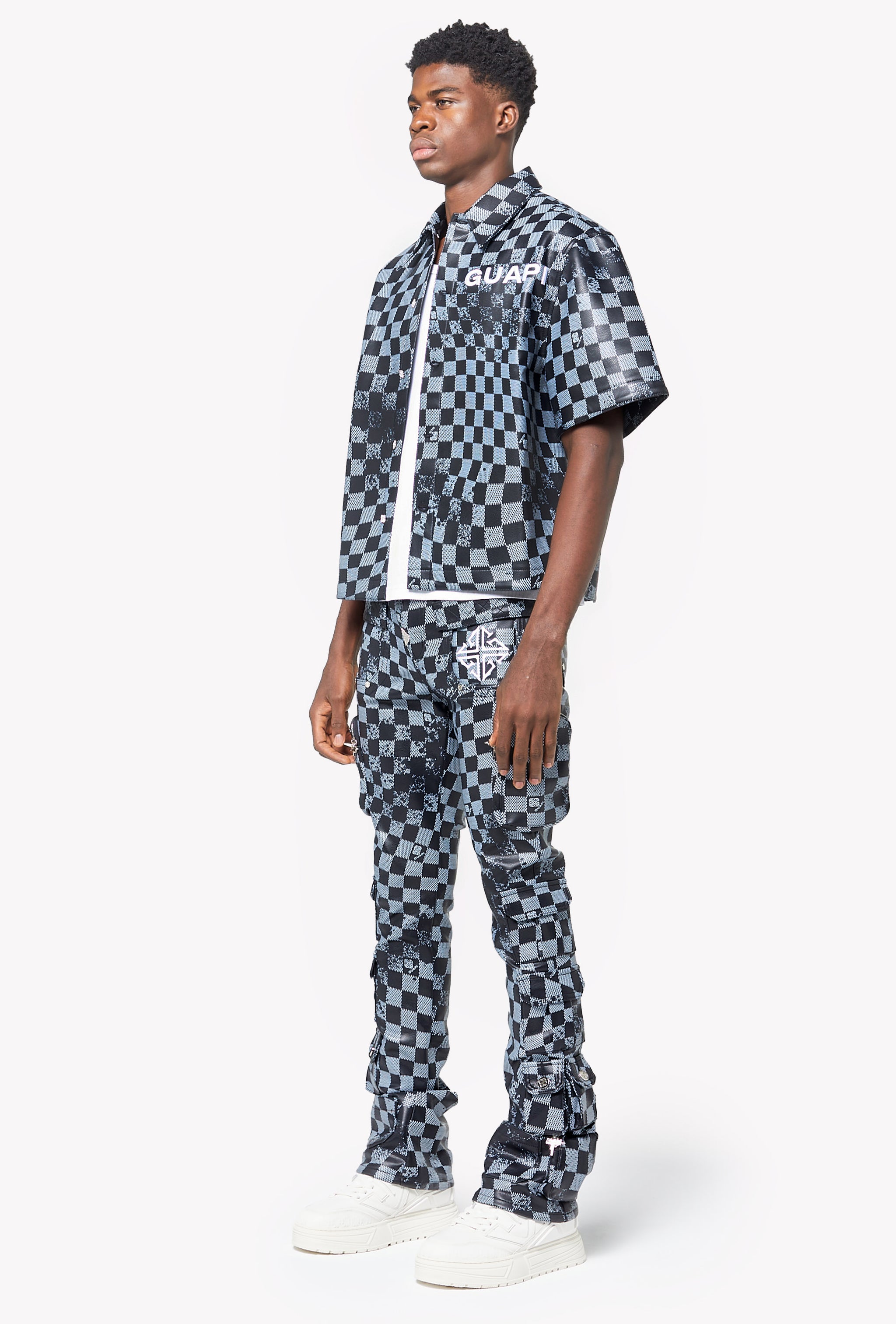 Obsidian Black Checkerboard  Leather Shirt