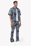 Obsidian Black Checkerboard  Leather Shirt