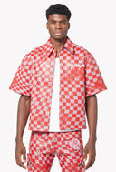 Blood Red Checkerboard Leather Shirt