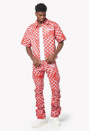 Blood Red Checkerboard Leather Shirt