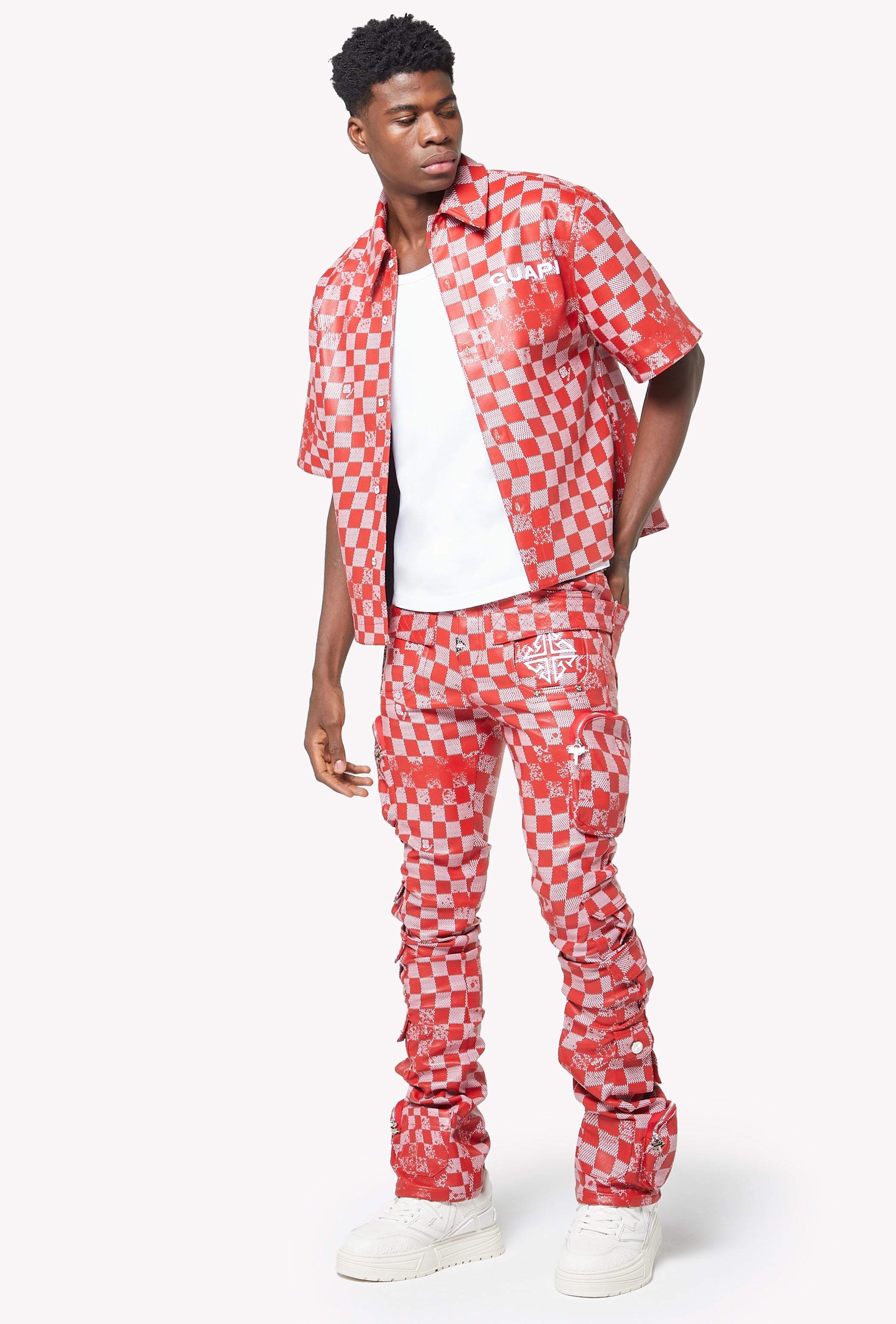 Blood Red Checkerboard Leather Pant – GUAPI CLOTHING FZ-LLC
