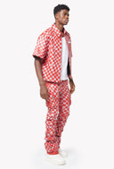 Blood Red Checkerboard Leather Pant