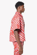Blood Red Checkerboard Leather Shirt