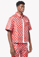 Blood Red Checkerboard Leather Shirt