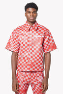 Blood Red Checkerboard Leather Shirt