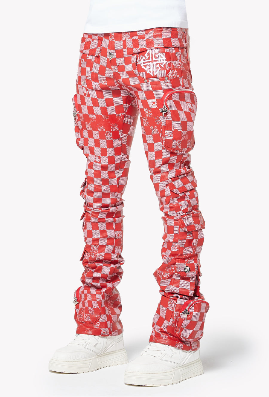 Blood Red Checkerboard Leather Pant