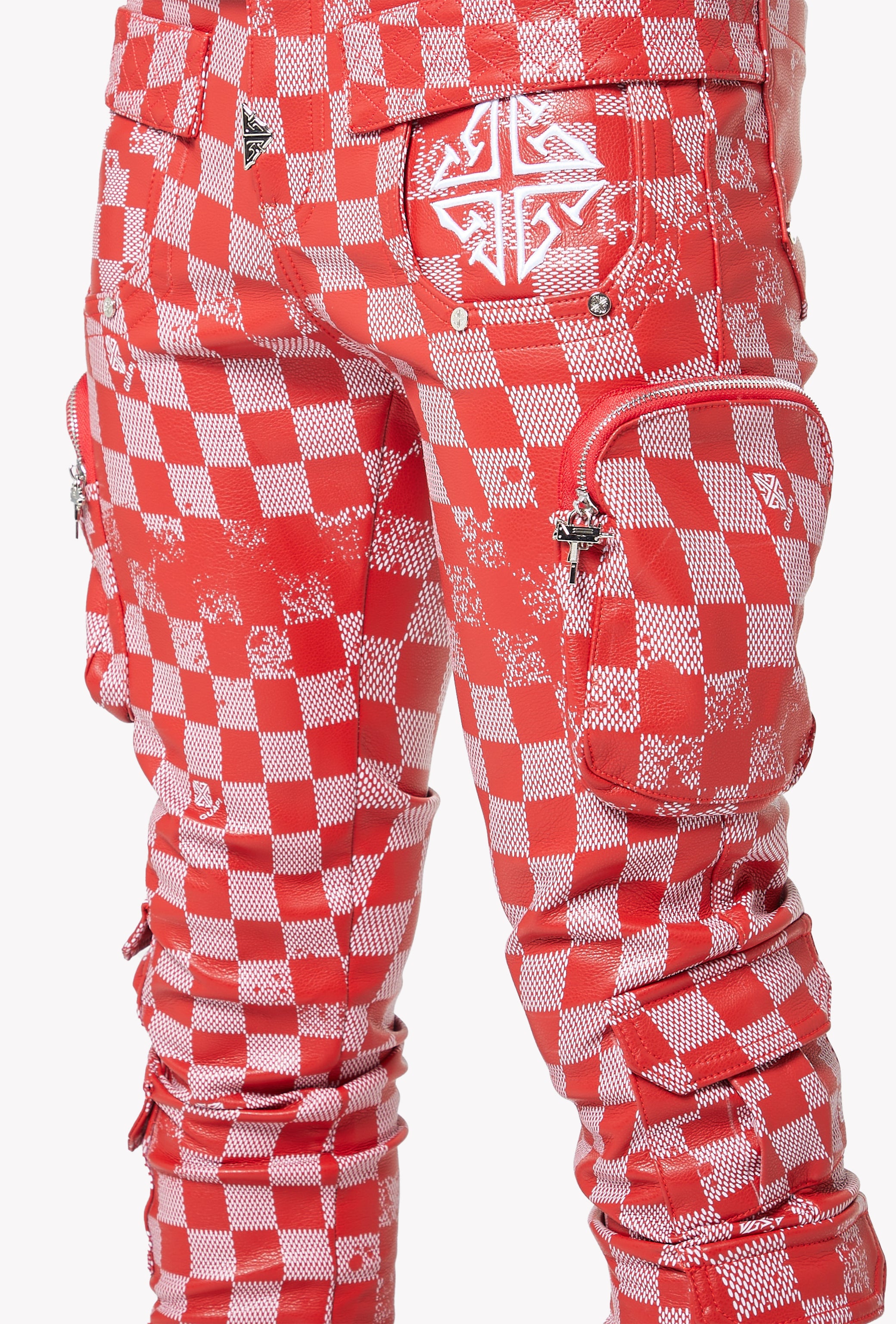 Blood Red Checkerboard Leather Pant – GUAPI CLOTHING FZ-LLC