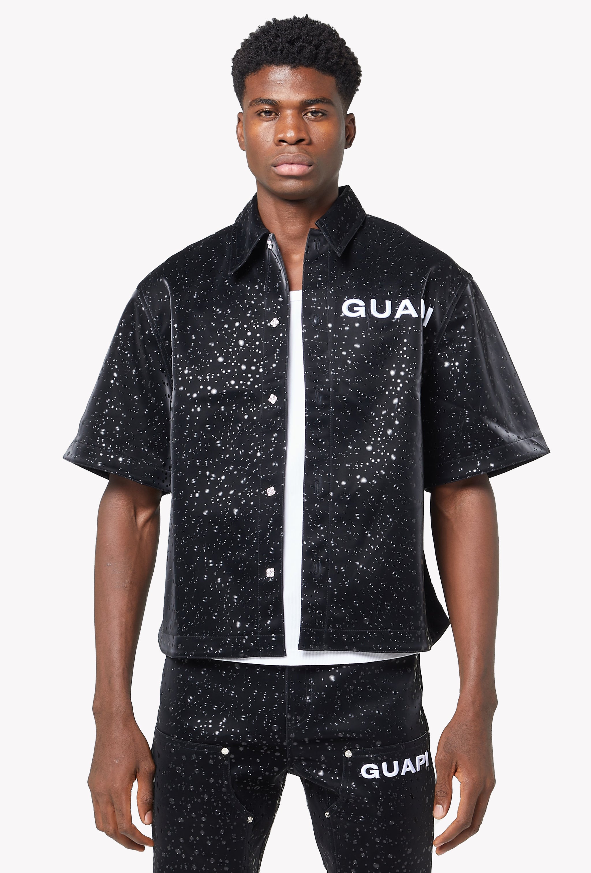 Obsidian Black Raindrop Leather Shirt