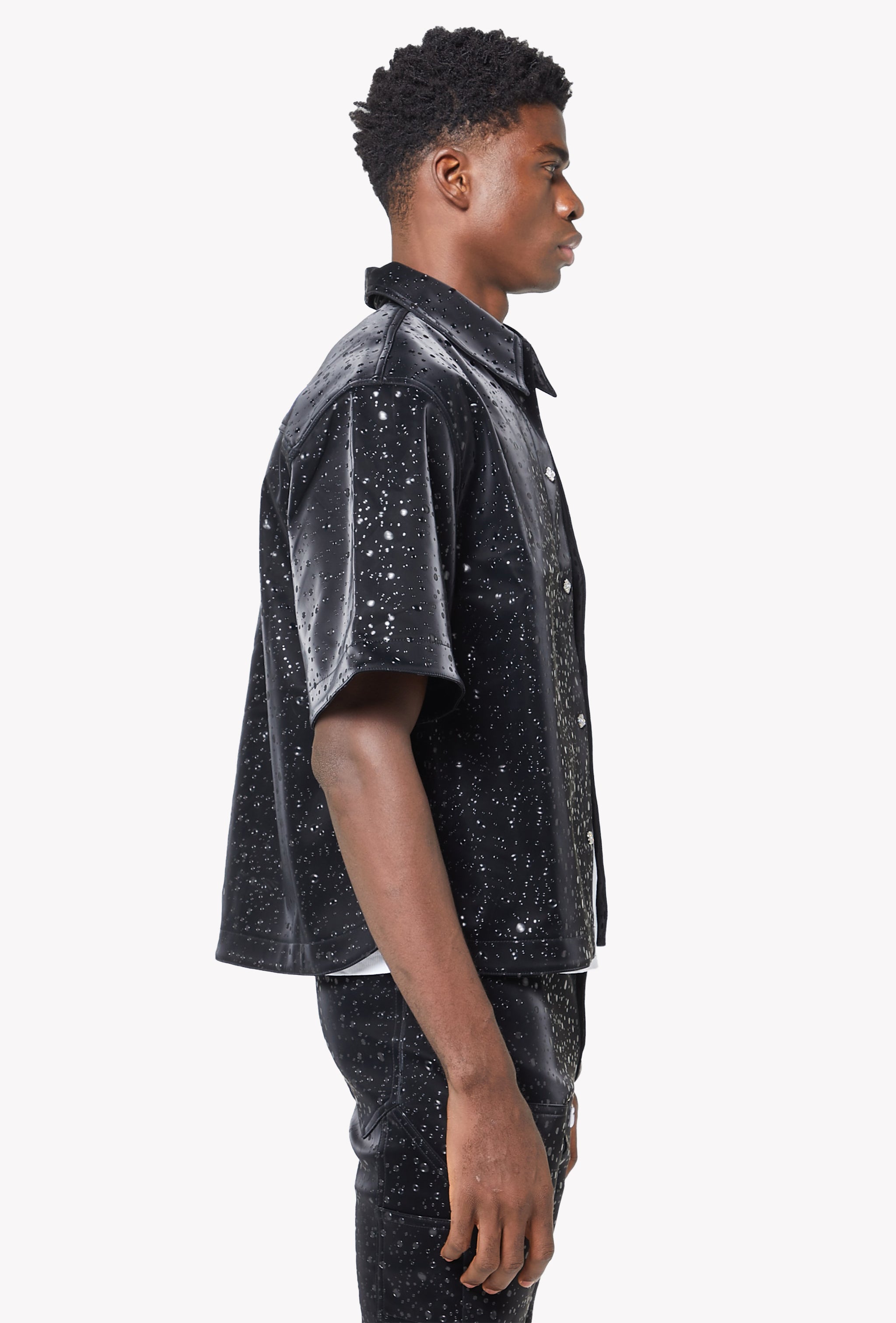 Obsidian Black Raindrop Leather Shirt