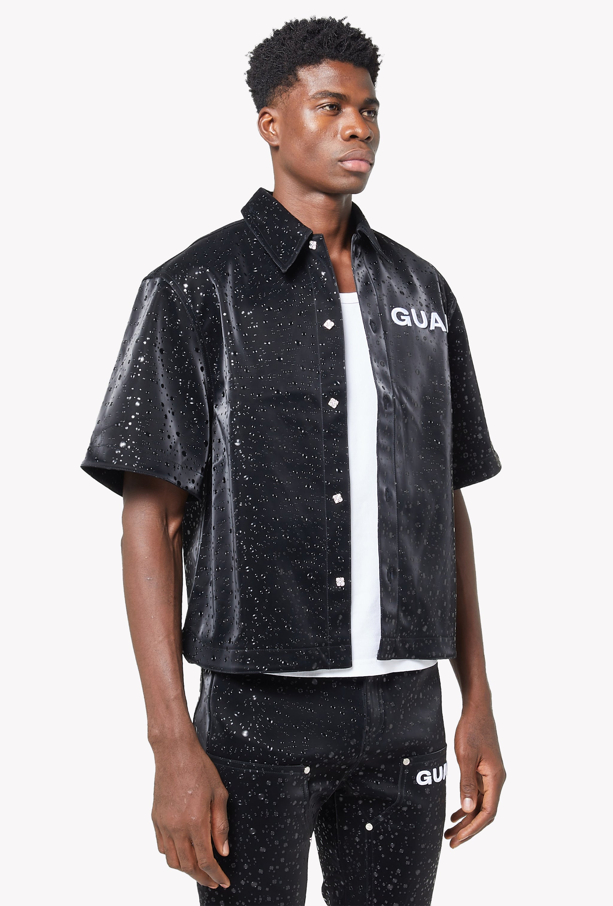Obsidian Black Raindrop Leather Shirt