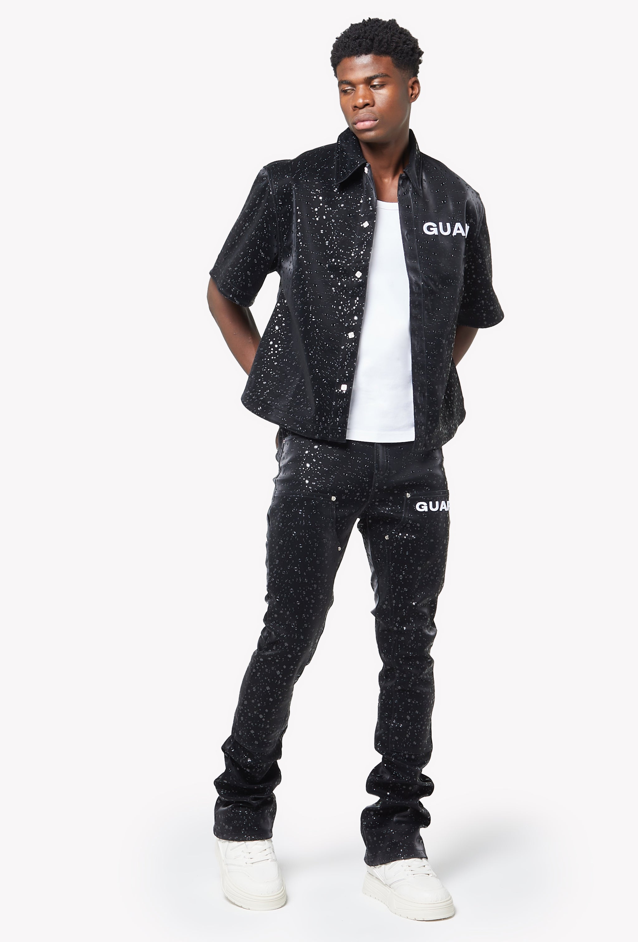 Obsidian Black Raindrop Leather Shirt