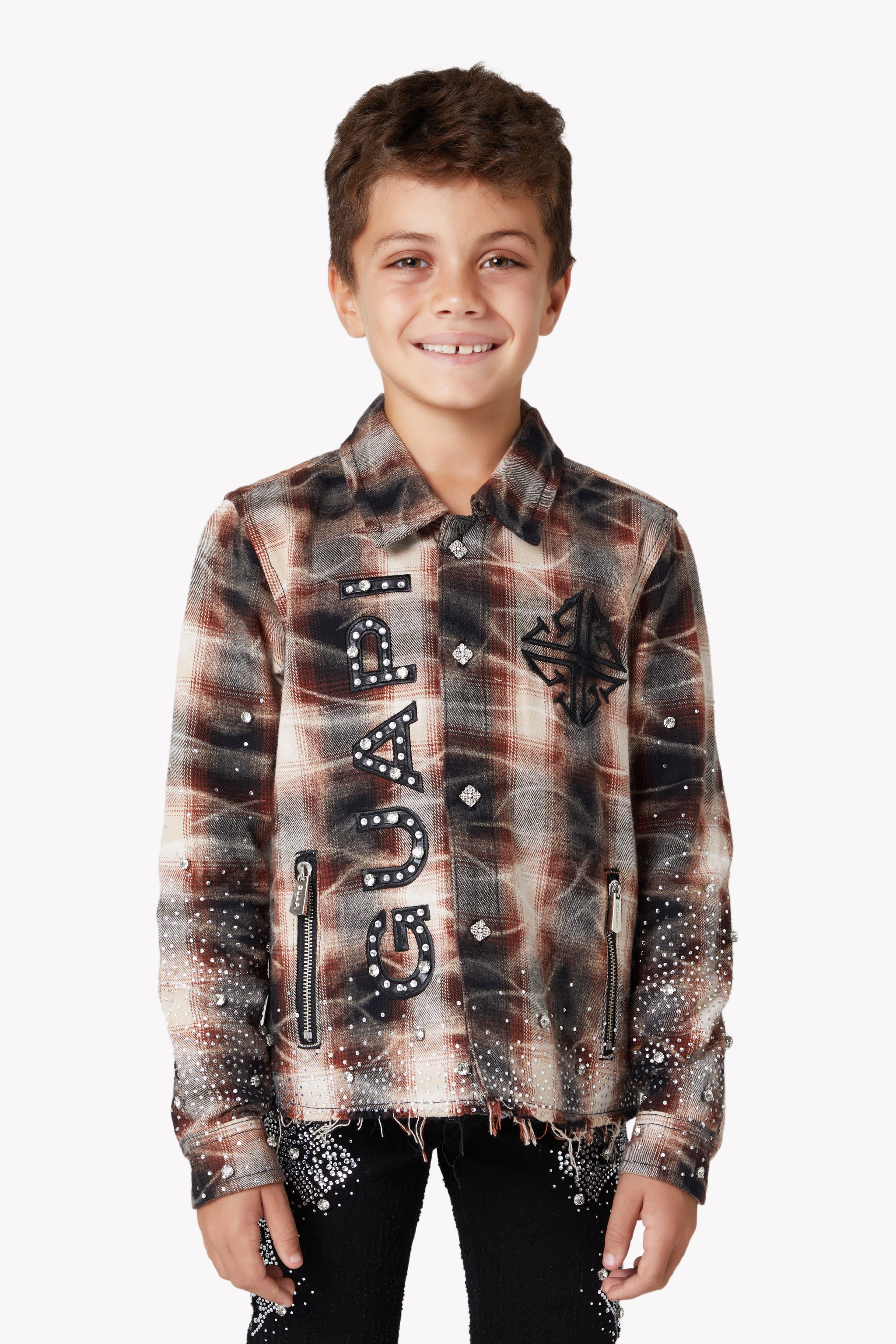 Mocha Rhinestone Kids Flannel