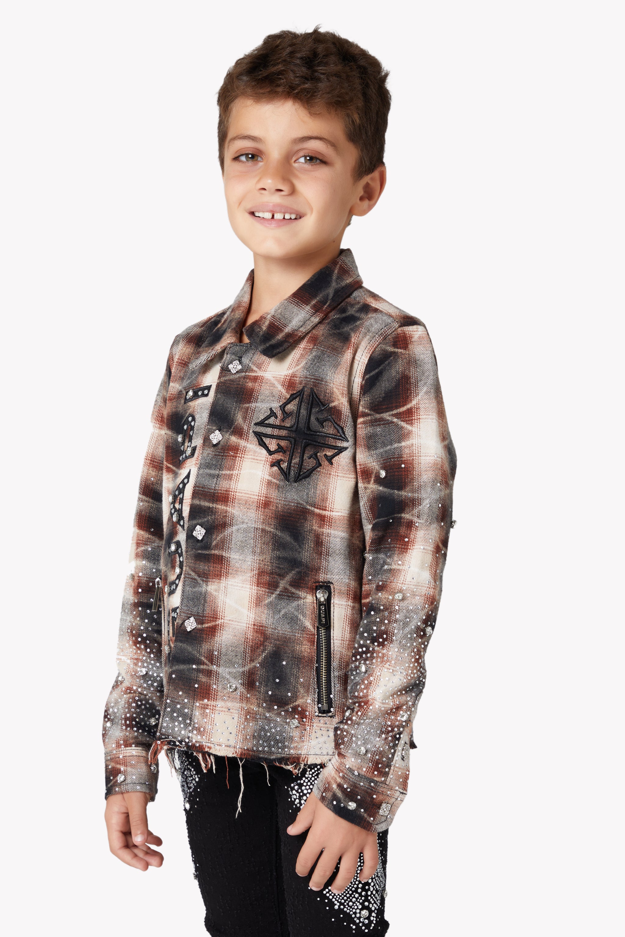 Mocha Rhinestone Kids Flannel