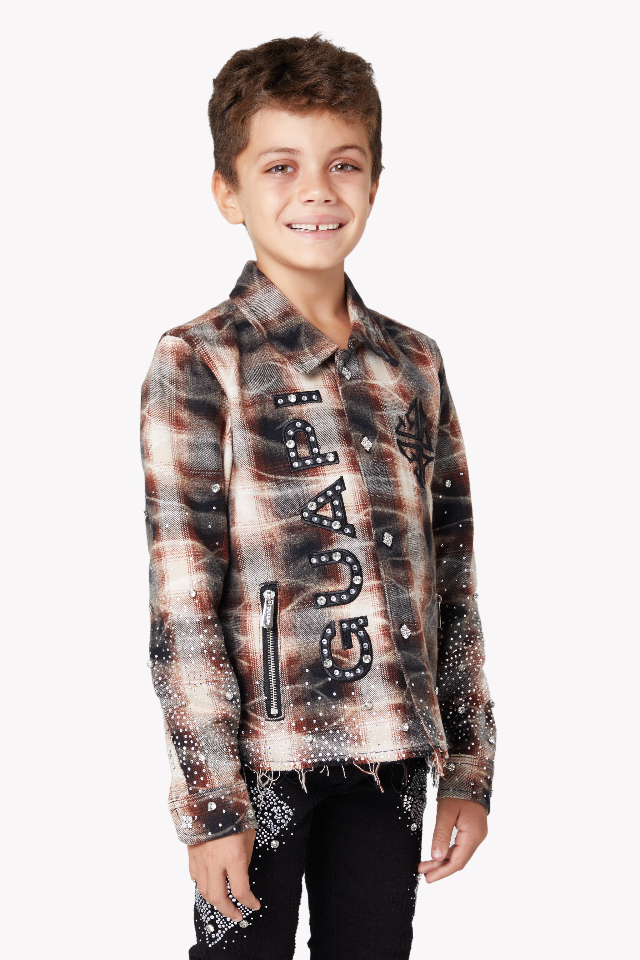 Mocha Rhinestone Kids Flannel
