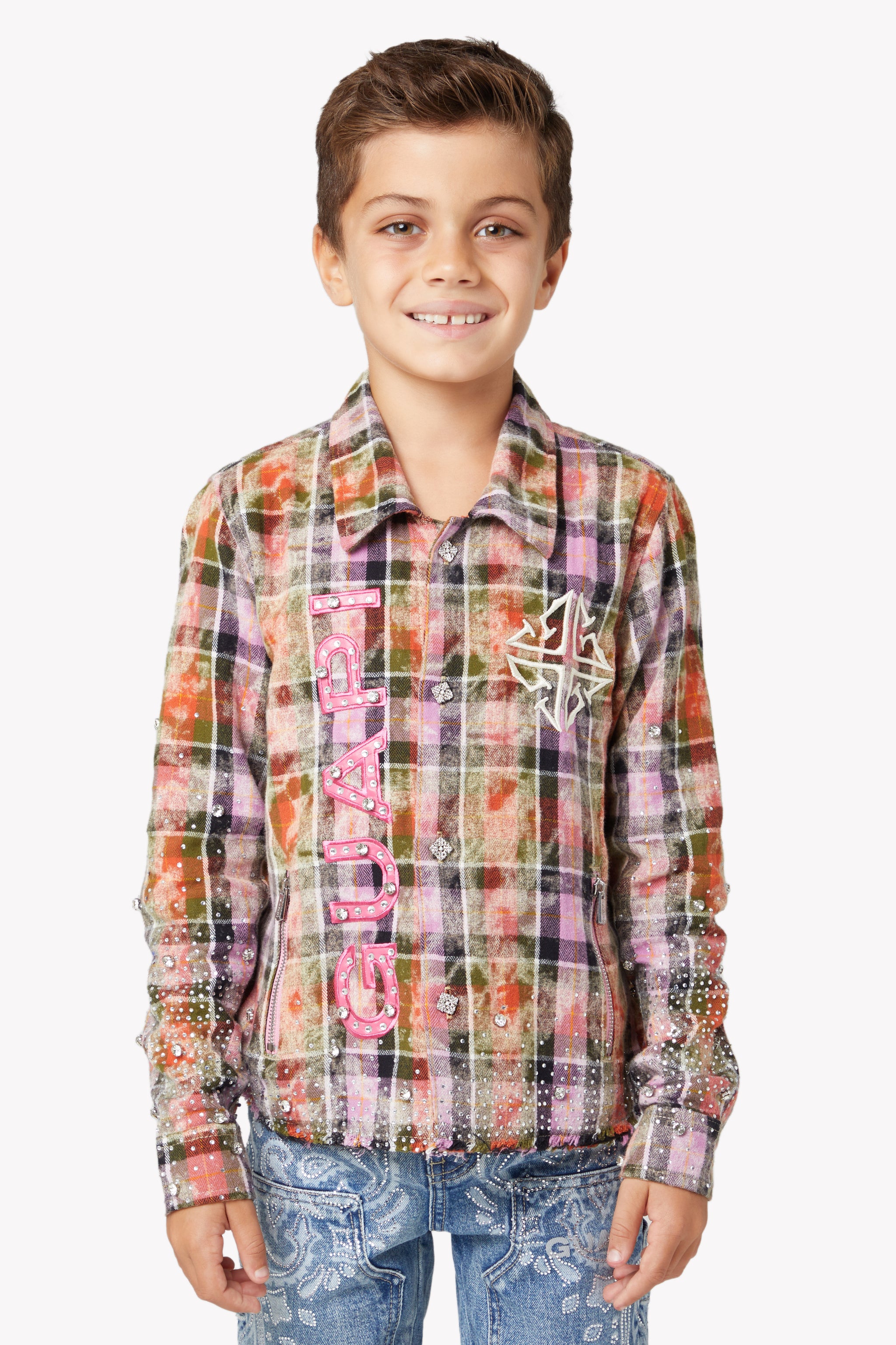 Blush Pink Rhinestone Kids Flannel