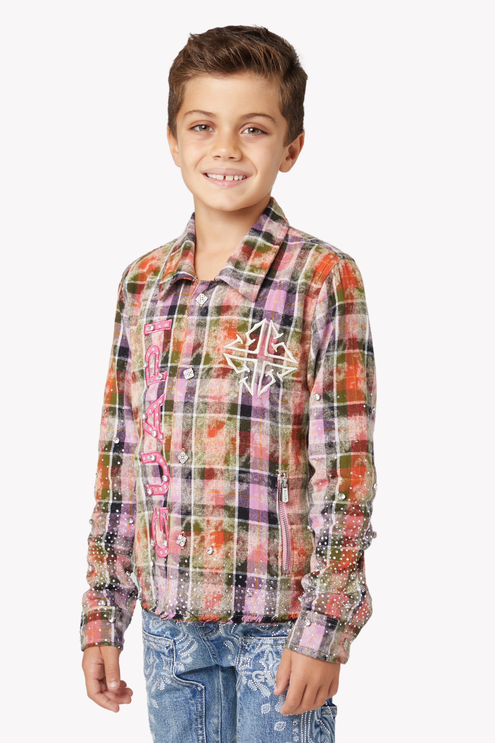 Blush Pink Rhinestone Kids Flannel