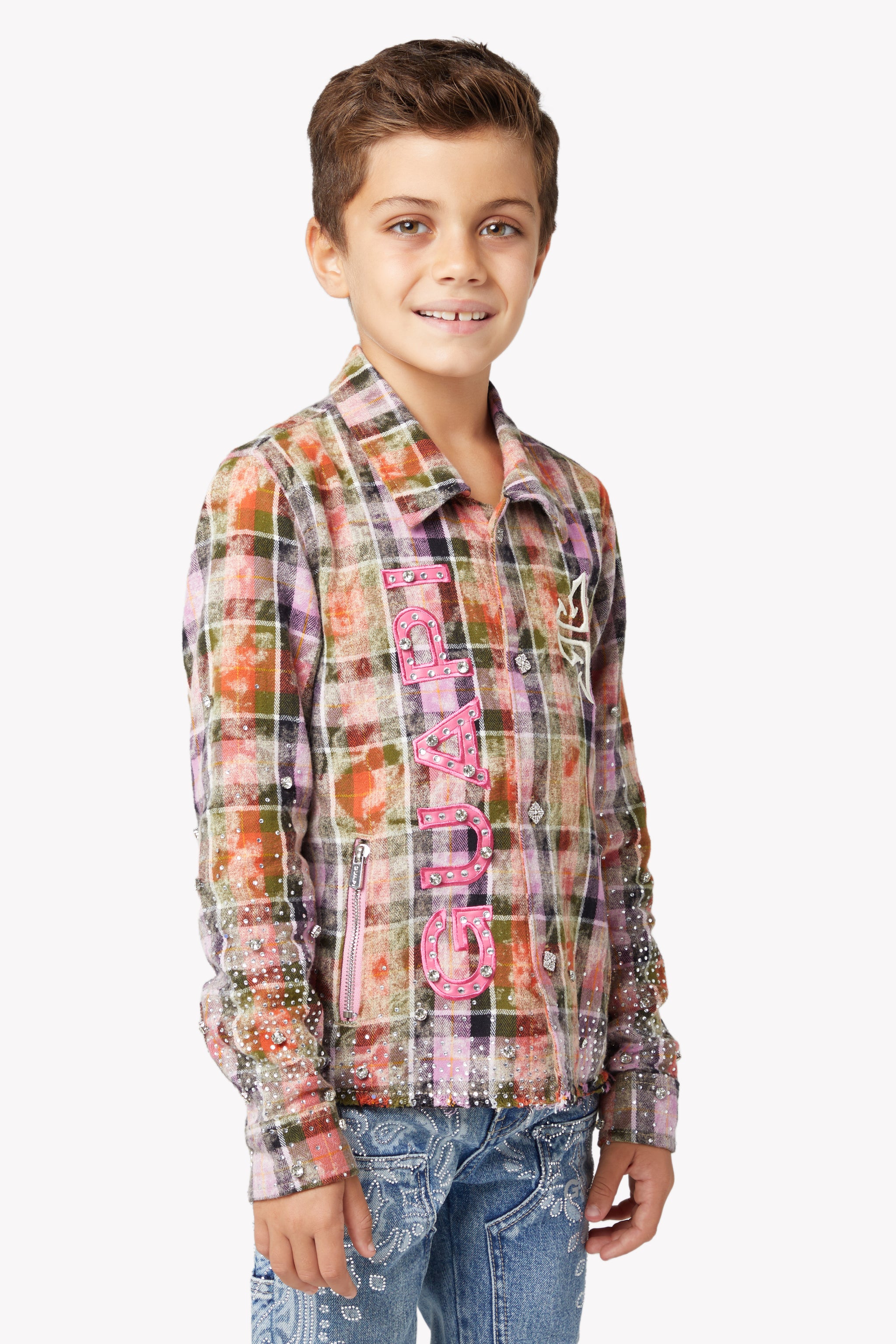 Blush Pink Rhinestone Kids Flannel
