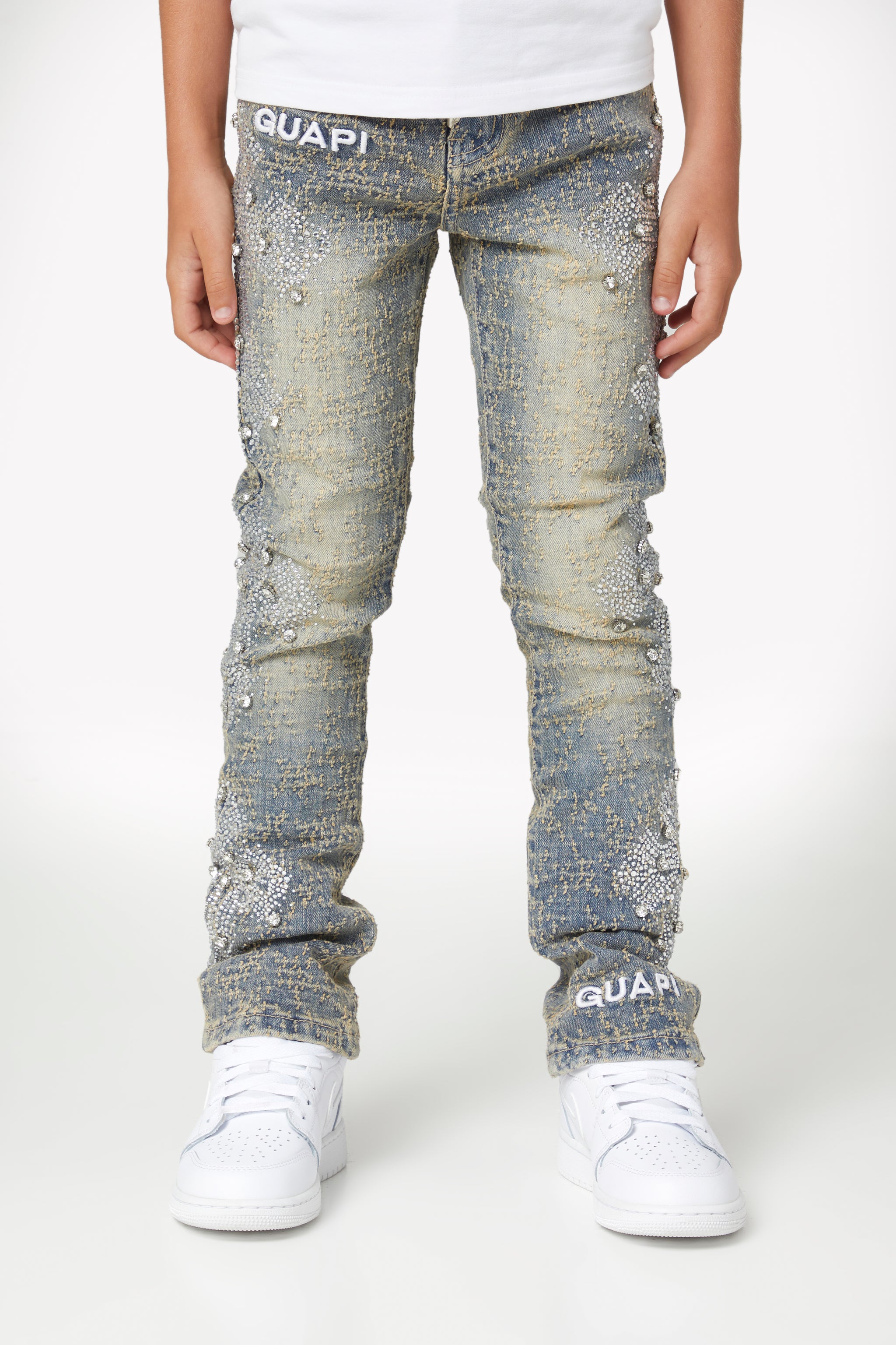 Vintage Blue Distressed Cross Kids Denim